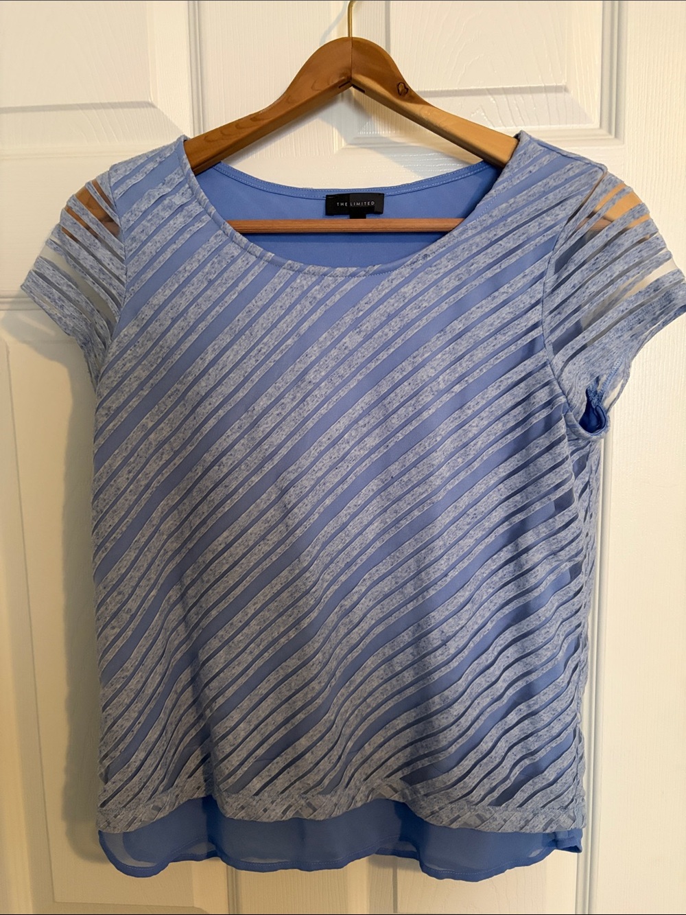 The Limited Pale Blue Striped Layered Short Sleeve Blouse
